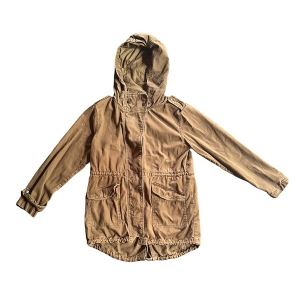 Forever 21 Womens Hooded Utility Jacket Drawstring Cotton Brown Small